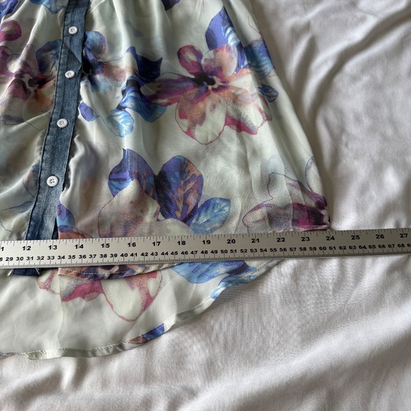Papillion Sleeveless Denim Yoke Sheer Button Up Floral Top Size Small Festival - Picture 13 of 14